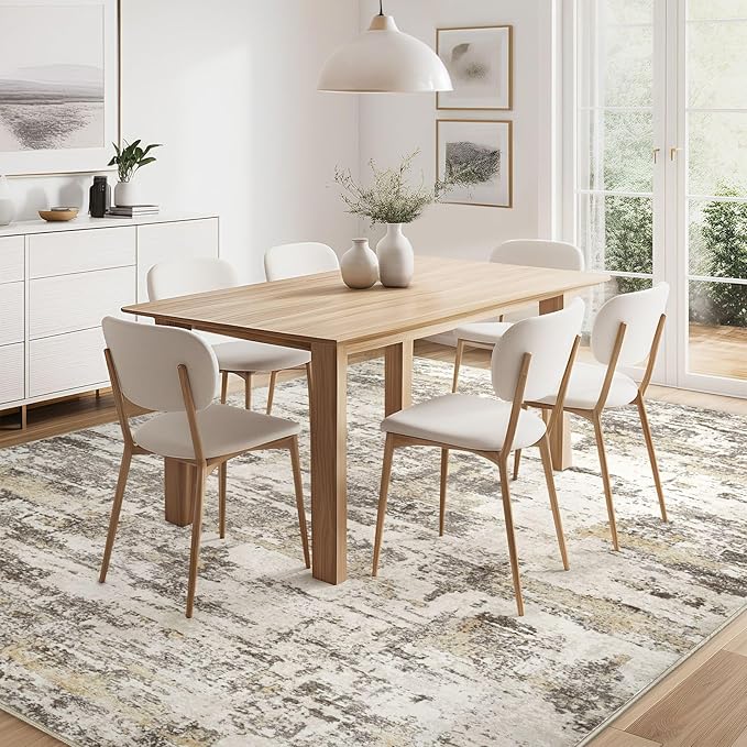 Area Rugs for Living Room: 7x10 Abstract Washable Rug Modern Neutral Large Soft Stain Resistant Non-Slip Backing Machine Table for Bedroom Dining Room Indoor Home Office Carpet - Gold Brown