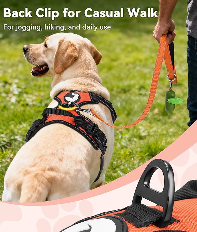 Joytale No Pull Dog Harness for Small Dogs, Reflective Pet Vest with Front Clip, Adjustable Soft Padded Harnesses with Easy Control Handle for Training and Walking, Orange, S