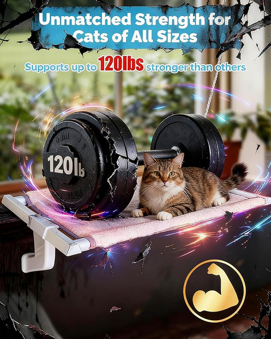 Heavy-Duty Window Sill Perch – All-Metal Frame Supports up to 120 lbs – Durable, Easy-to-Assemble Cat Hammock for Large and Multiple Cats (XL 1PC)