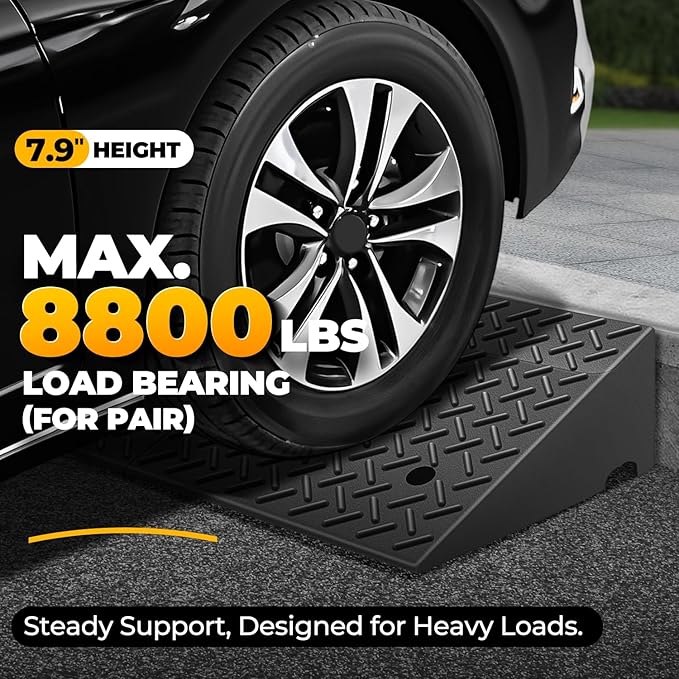 Auto Dynasty Rubber Curb Ramps, 7.9" Lift Height Curbside Driveway Ramp, 4410 LBS/2T Capacity Sidewalk Curb Ramp for Cars Trucks Bikes Motorcycles Wheelchairs, 2 Pack
