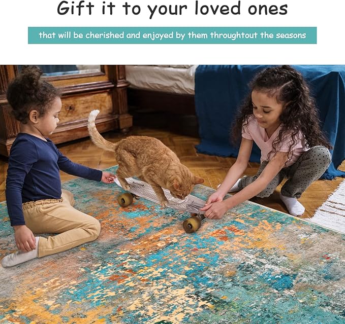 Lahome Modern Abstract Area Rug - 3x5 Soft Rug for Bedroom Non Slip Living Room Mat, Machine Washable Contemporary Throw Carpet for Office Front Door Entrance Way Kitchen Playroom, Rosy Clouds