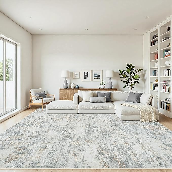 8x10 Area Rugs Living Room Rug Modern Abstract Neutral Washable Rugs Non Slip Soft Carpet Large Area Rug Low Pile Stain Resistant Non Shedding for Bedroom Nursery Dining Room Home Office Gray Brown