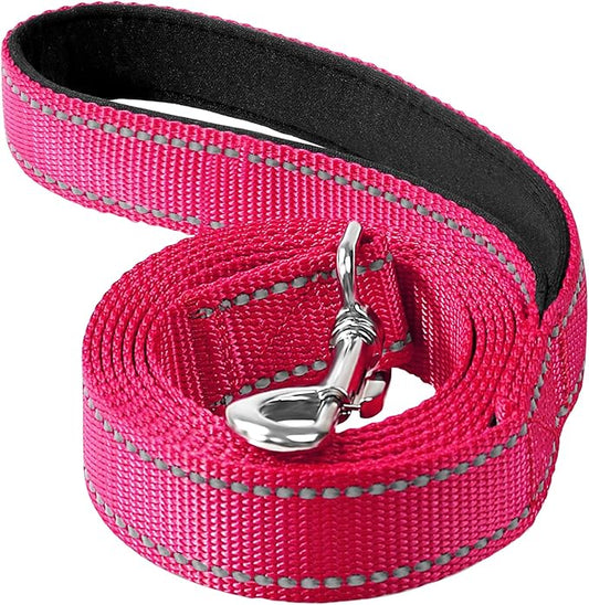Reflective Dog Leash 6ft Soft Padded Handle Nylon Lead for Medium & Large Dogs, Durable Walking Training Leash for Night Safety (Hotpink,1Inch Wide)