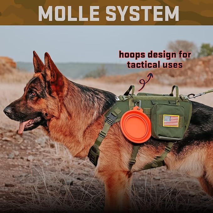 Forestpaw Dog Harness for Large Dogs,Tactical Dog Harness with Handle,No Pull Military Service Dog Vest with Pockets Adjustable for Walking Training,Green,Chest 21.5-45"