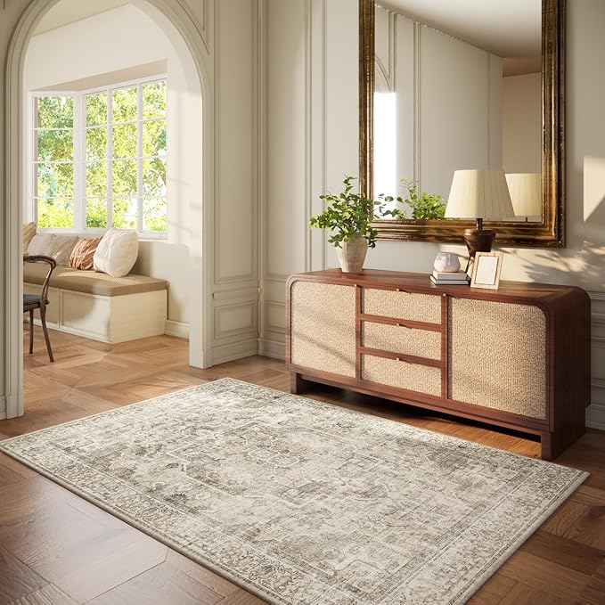 Machine Washable Throw Rugs for Entryway: Door Mat Indoor Entrance 4x6 Small Rug Stain Resistant Non-Slip Low Pile Soft Carpet for Kitchen Front Door Indoor Entry Bathroom Bedroom