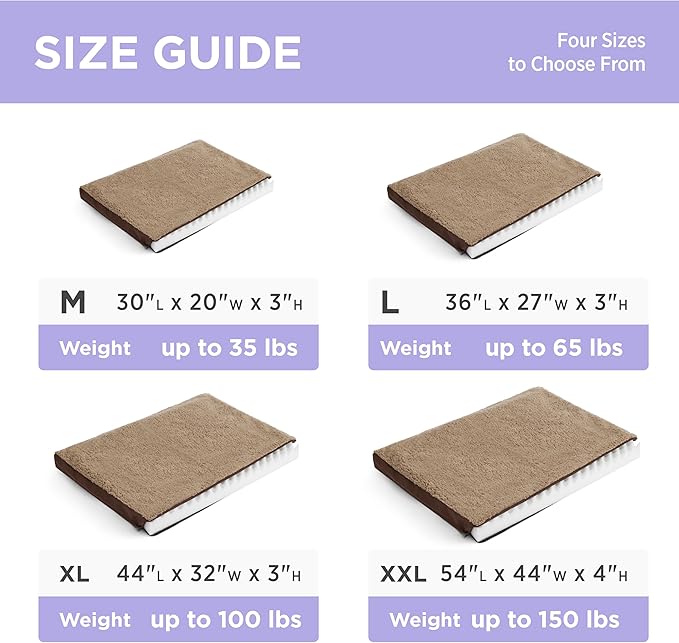 LE SURE XL Washable Dog Bed Cover Replacement Plush Fleece Cover for Orthopedic Egg Crate Foam Pet Mat 44x32x3 Inches, Brown