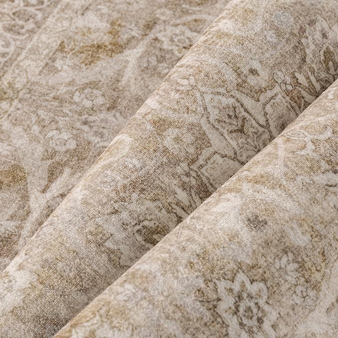 Brown 3x5 Area Rug Entryway Washable Vintage Carpet Office Small Indoor Non Slip Soft Low Pile Thin Stain Resistant Distressed Accent Throw Rug for Entrance Bedroom Dining Living Room