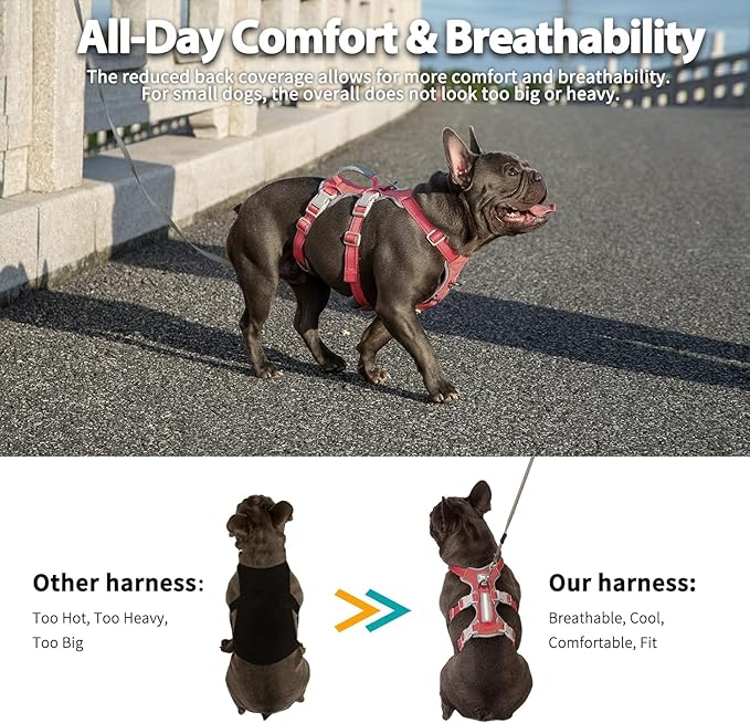 Huntboo No Escape Dog Harness, Escape Proof Harness, Fully Reflective Harness with Padded Handle, Breathable, Durable, Adjustable Vest for Small Dogs Walking,Training,and Running Gear(Red,S)