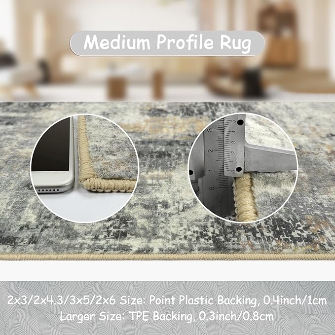 Lahome Modern Abstract Area Rug - 3x5 Gray Washable Entry Rug, Soft Non-Slip Contemporary Nursery Mat Indoor Throw Kitchen Carpet for Living Dining Bedroom Chair Decor
