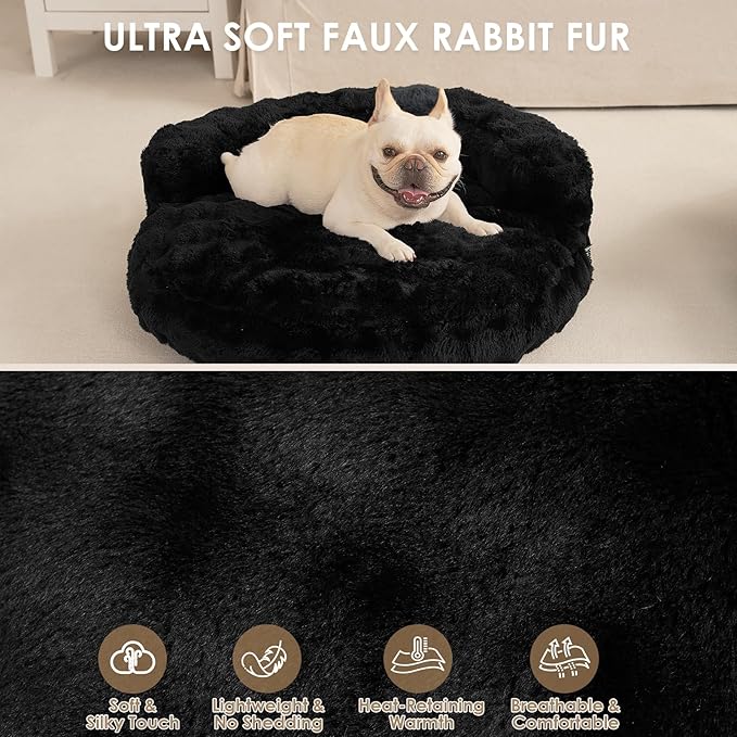 EHEYCIGA Dog Bed Medium Size Dog, Fluffy Small Dog Couch with Removable Washable Cover, Bolster Pet Sofa, Waterproof and Non-Slip, 30" x 30"x 8.5", Black