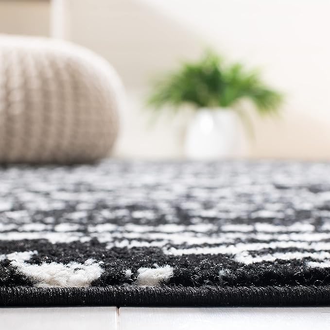 SAFAVIEH Tulum Collection Area Rug - 8' Square, Black & Ivory, Moroccan Boho Tribal Design, Non-Shedding & Easy to Clean, Ideal for Living Room, Bedroom, Dining Space (TUL272Z)