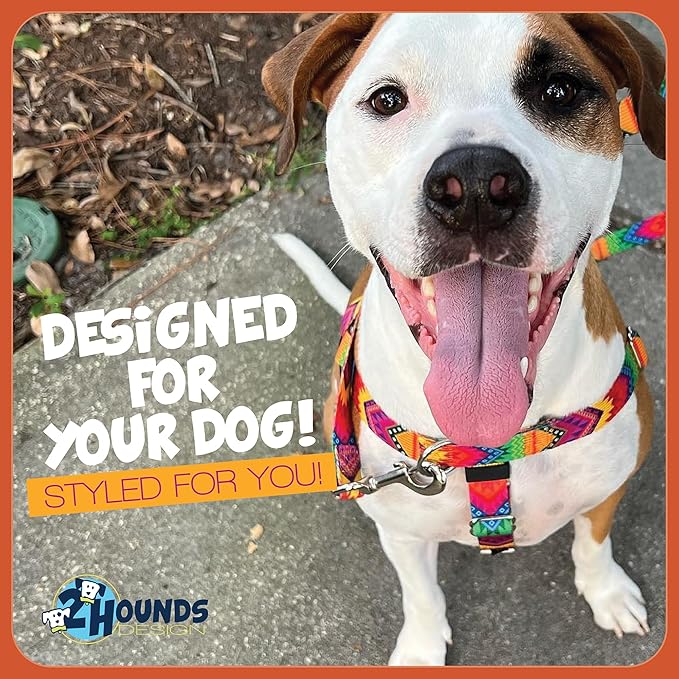 2 Hounds Design - Freedom No-Pull Harness & Training Leash in Green Aloha | Dual Leash Loops, No Pulling on Walks | Lined to Prevent Chaffing | for Large Sized Dogs (Size M, Chest 24”- 28”)
