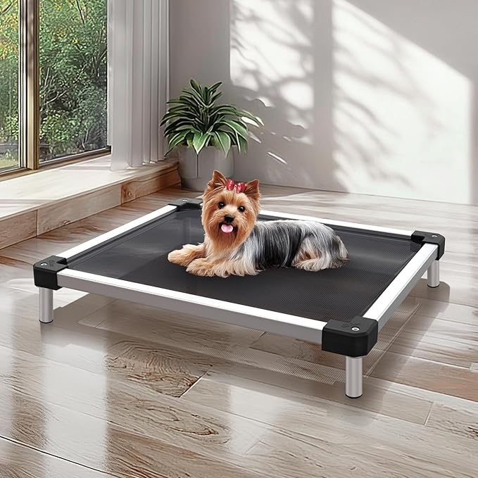 FXW TitanNest Chew-Proof Elevated Dog Bed, Raised Cot for Indoor/Outdoor/Camping Use, Durable & Waterproof Cooling Pet Bed for Toy Dogs, 23.0" L x 17.0" W x 4.5" H, Black