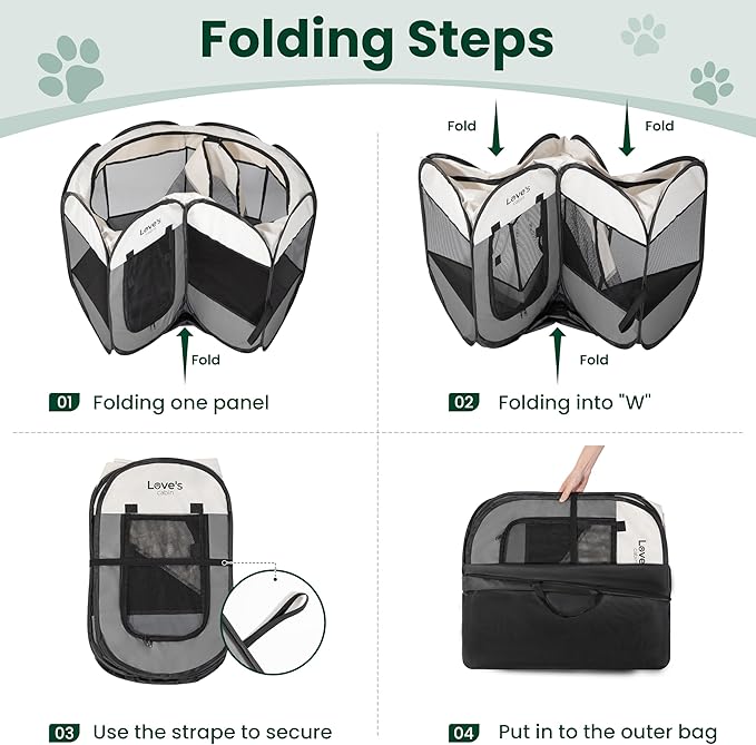 Love's cabin Pet Puppy Dog Playpen, Medium Dog Tent Crates Cage Indoor/Outdoor, Portable Playpen for Cat, Foldable Pop Up Dog Kennel Playpen with Carring Case, Removable Zipper Top, Grey