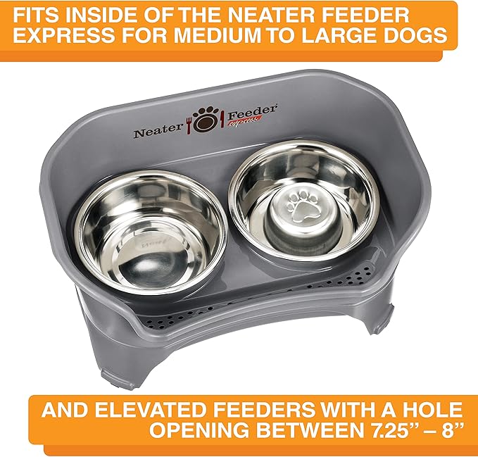 Neater Pet Brands Stainless Steel Slow Feed Dog Bowl for Fast Eating Large Breed, Metal Slow Feeder Dog Bowl Fits in Large Neater Feeders, for Puppy or Dogs (>40 lbs), 3 Cup Food Capacity