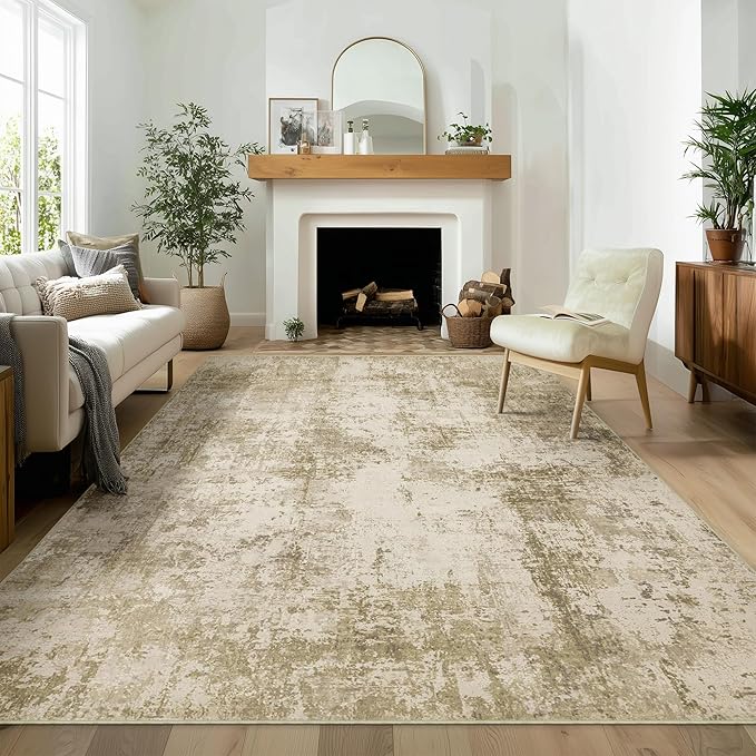 LEPEII 6x9 Area Rugs, Washable Modern Abstract Area Rugs for Living Room, Indoor Neutral Area Rug for Bedroom, Dining Room, Low Pile Non-Slip Non Shedding Rugs-Beige