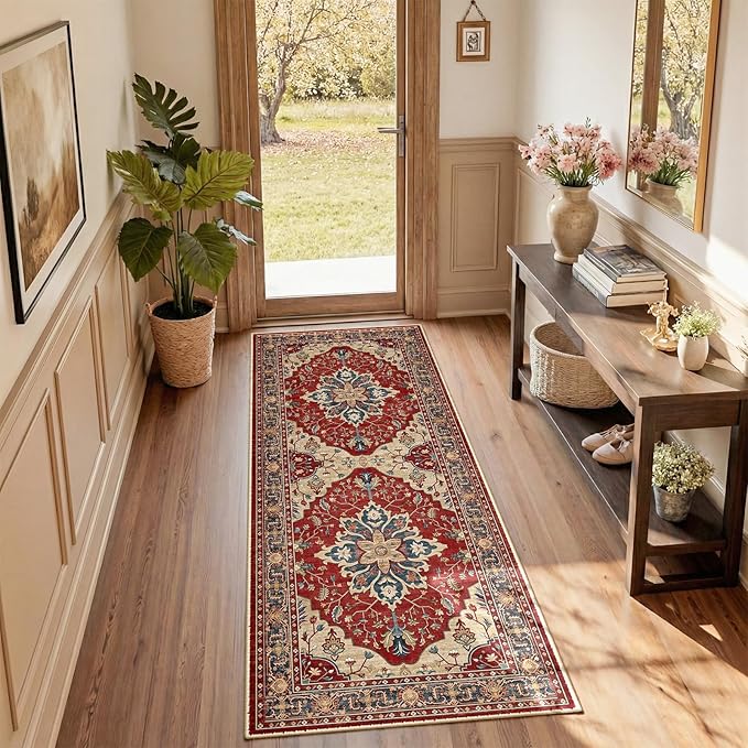 Area Rugs 2'x6' Runner Rug Non Slip Washable for Kitchen Hallway Bedroom Beside Laundry Room Bathroom Rug, Floor Carpet, Red Blue