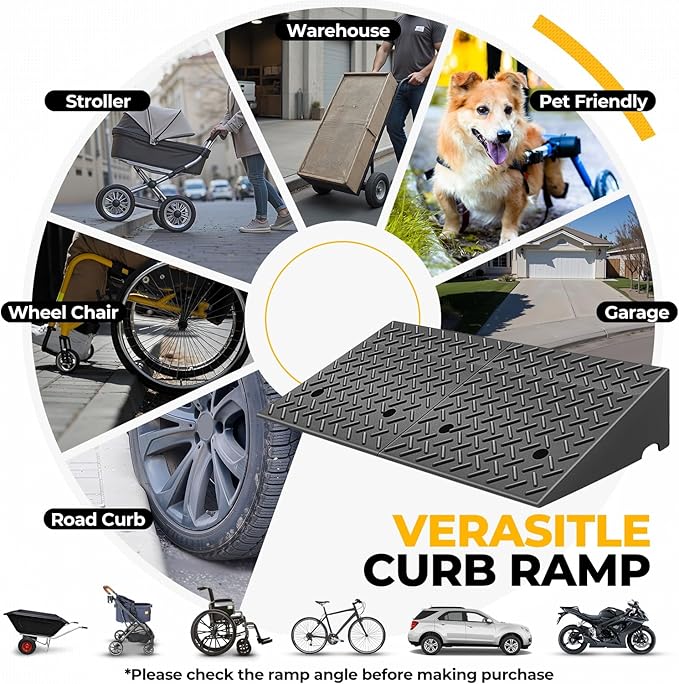 Auto Dynasty Rubber Curb Ramps, 7.9" Lift Height Curbside Driveway Ramp, 4410 LBS/2T Capacity Sidewalk Curb Ramp for Cars Trucks Bikes Motorcycles Wheelchairs