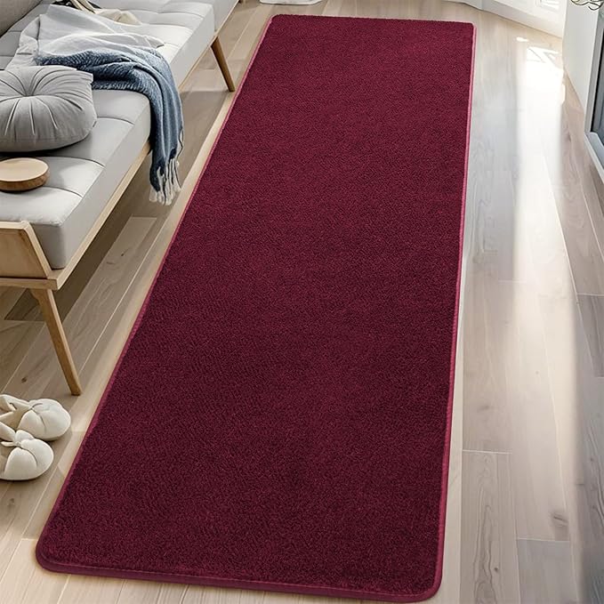 DweIke 2x6 Burgundy Red Runner Rugs, Thickened Memory Foam Bedside Rug for Bedroom Living Room, Washable Non-Slip Carpet for Kids Girls Nursery Dorm Room Decor