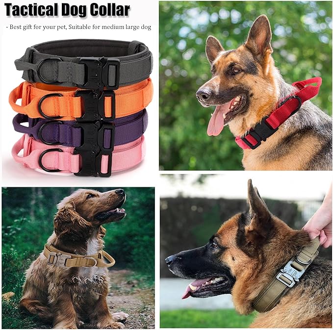 Tactical Dog Collar, Adjustable Military Training Nylon Dog Collar with Control Handle and Heavy Quick-Release Metal Buckle for Small Medium Large Dogs, Light Pink S