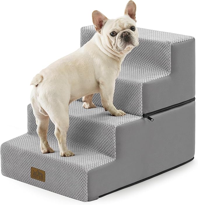 Dog Stairs for Small Dogs, 4 Tier Removable Wider Pet Stairs for Couch and Bed, 17.7" H Dog Steps for Old Cats, Puppy, Small Dogs, 17.7x23.6x17.7 inch, Gray