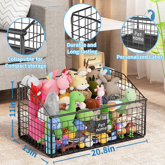 Indestructible Dog Toy basket, Large Toy Bin for Dogs,Pet Toy Bin Dog Metal Basket Organizer Storage for Toys Food Storage (Black)