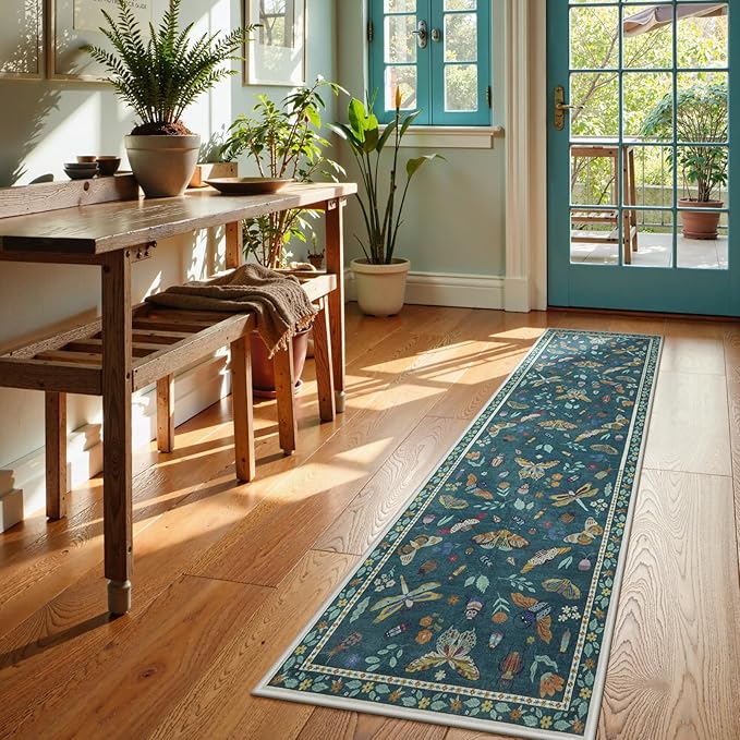 Lahome Insect Washable Runner Rug, 2x6 Kitchen Runners for Hallways 6 Feet Non Slip, Soft Laundry Room Rug Ultra-Thin Long Carpet for Bathroom Bedroom Entryway, Dark Green