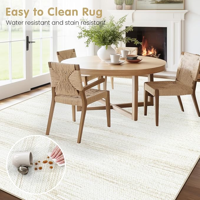 Washable Rug 9x12 Area Rugs: Modern Geometric Rugs for Living Room Non Slip Soft Low Pile Moroccan Indoor Carpet for Bedroom Nursery Dining Room Home Office (Ivory, 9'x12')
