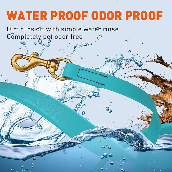 Viper Biothane K9 Working Dog Leash Waterproof Lead for Tracking Training Schutzhund Odor-Proof Long Line with Solid Brass Snap for Puppy Medium and Large Dogs, 33ft Sky Blue