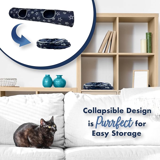NFL Dallas Cowboys Cat Tunnel Tube Toy with Plush Football Catnip and Feathers Collapsible Tunnel for Cats to Play, Peek and Hide, Sporty & Fun Cat Tunnel Toy with Team Logo All-Over Design!