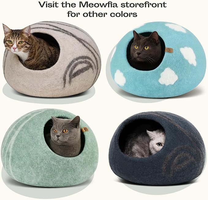 MEOWFIA Cat Cave – Premium Felt Cat Bed for Indoor Cats, Handmade Merino Wool (Nap Blue, Large)