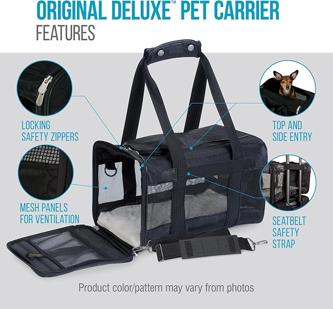 Sherpa Original Deluxe Travel Pet Carrier, Airline Approved - Black, Large