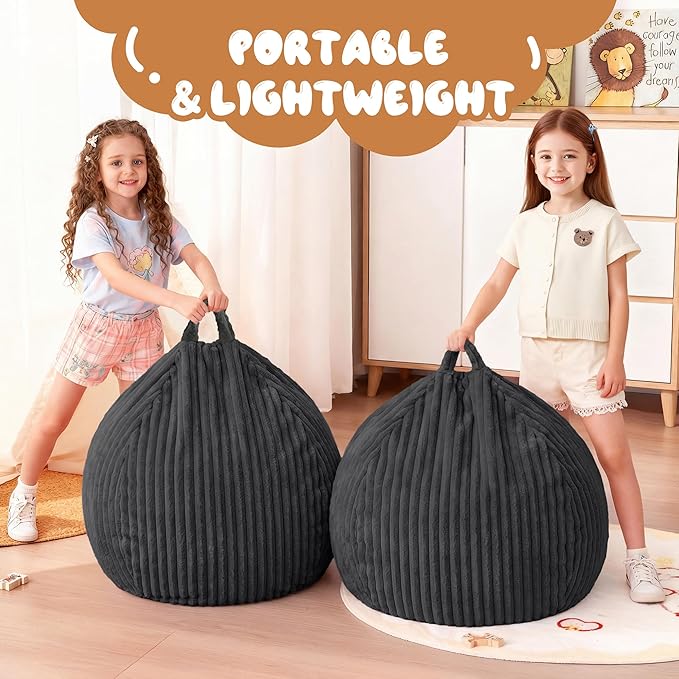 Homguava 2Pcs of 2FT Bean Bag Chair, 2' Small Bean Bags with Memory Foam Filled, Beanbag Chairs with Machine Washable Cover Dutch Corded Plush Cover for Classroom,Living Room,Bedroom-Black
