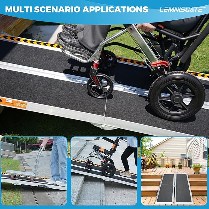LEMNISCATE Portable Wheelchair Ramp 5FT, Non-Slip Aluminum Handicap Ramp with Handle, Folding Wheel Chair Ramps for Homes Steps, Stairs, Entry, Threshold, Doorways, Scooter, 800LBS Capacity