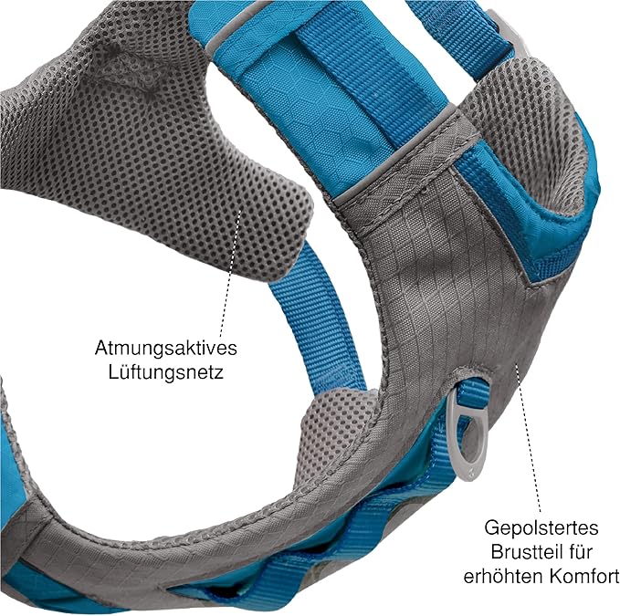 Kurgo Journey Air Dog Harness - Secure Fit for Active Dogs - Padded Chest - Lightweight Ripstop Fabric - Breathable Mesh - Reflective Trim - Back Assist Handle - Red - Large