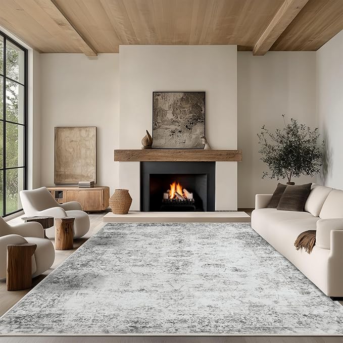 8x10 Area Rug Living Room Rugs - Washable Rug Large Modern Abstract Soft Thin Carpets Indoor Floor No Slip Vintage Carpet for Bedroom Under Dining Table Nursery Home Office Decor Gray