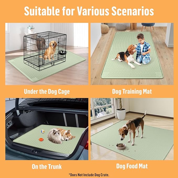 Silicone Dog Bed Mat, 50"x 35" Crate Mat for Dog Cages, Kennel Mat with Raised Edge, Washable, Waterproof, Leakproof, Protect Floors (Green)