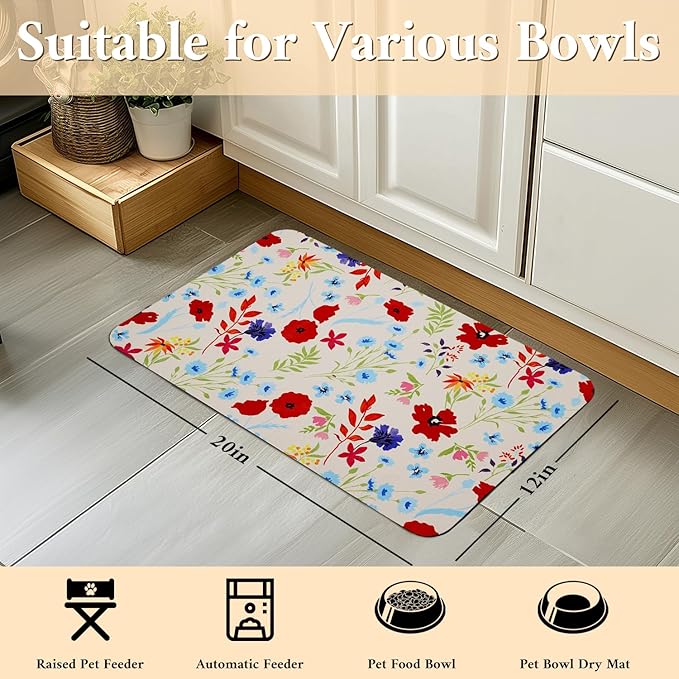 Dog Food Mat for Floors Waterproof Quick Dry Pet Placemat Cat Feeding Bowls Mats for Food and Water, Eco-Friendly Dog Accessories Diatomite Pets Supplies 12" X 20"