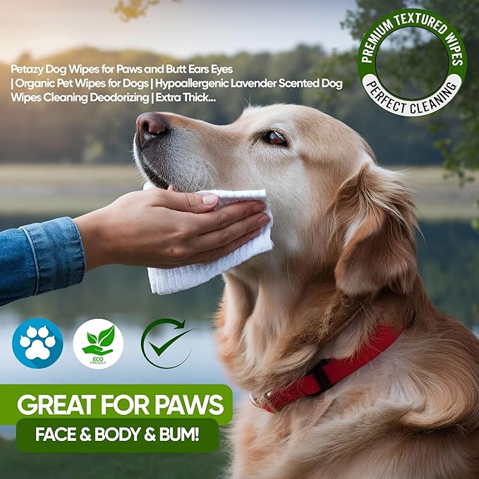 400 Dog Wipes for Paws and Butt Ears Eyes | XL 8X8 Organic Pet Wipes for Dogs | Lavender Scent Dog Wipes Cleaning Deodorizing | Extra Thick Paw Wipes for Dogs Cats Pets | +4 Bonus Glove Wipes
