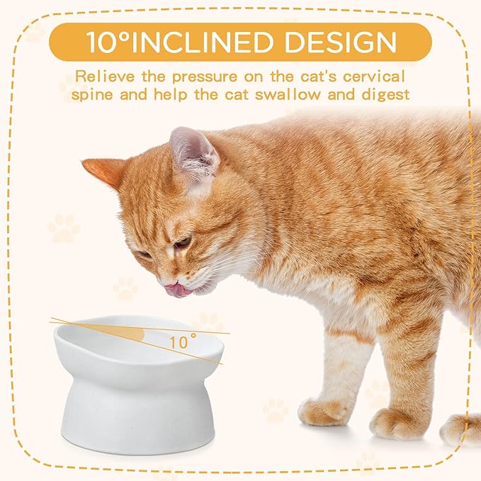 4 Pieces Plastic Tilted Elevated Cat Bowls Raised Cat Food Bowls Elevated Feeding Dish for Flat Faced Kitten Kitty Pets Supplies(White)