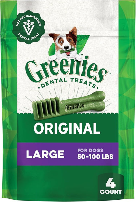 Greenies Veterinarian-Recommended Adult Natural Dental Dog Treats Large Size, Dog Dental Chews, Original Flavor, 6 oz. Pack, 4 Count