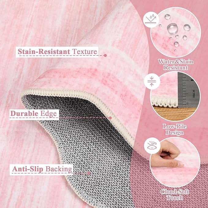 GarveeHome Scalloped Pink Rug 5x7 Modern Solid Living Room Carpet, Non-Slip Contemporary Rug for Girls, Machine Washable Low Pile Indoor Rugs for Entryway,Playroom,Dorm,Office, Pink