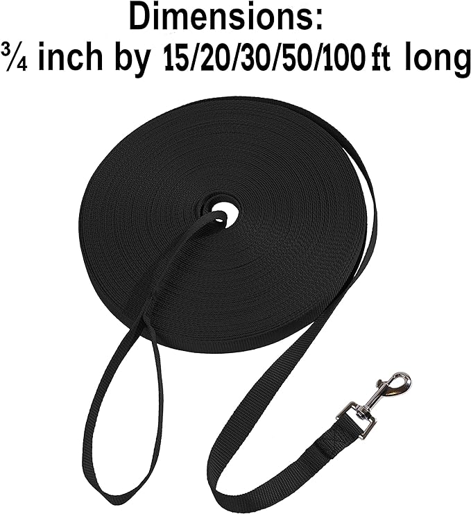 Hi Kiss Dog/Puppy Obedience Recall Training Agility Lead/ Leash - 15ft 20ft 30ft 50ft 100ft - Great for Play, Camping, or Backyard - Black