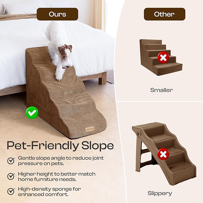 Dog Stairs for High Beds Up to 26-30", 5-Step Foam Pet Ramp with Washable Cover, Gentle Slope Steps, Bed & Couch Ladder for Small Medium Dogs & Senior Cat, Puppy Stairs to Get on Tall Furniture
