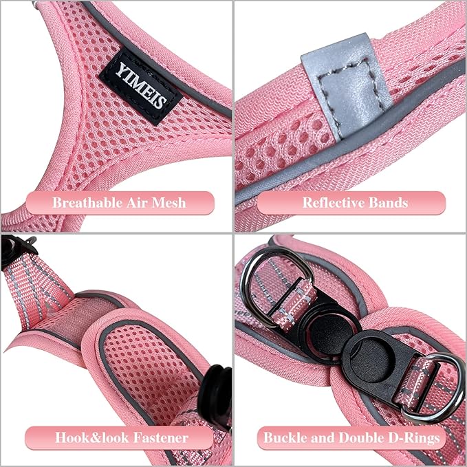YIMEIS Dog Harness and Leash Set, No Pull Soft Mesh Pet Harness, Reflective Adjustable Puppy Vest for Small Medium Large Dogs, Cats (Pink, Medium)