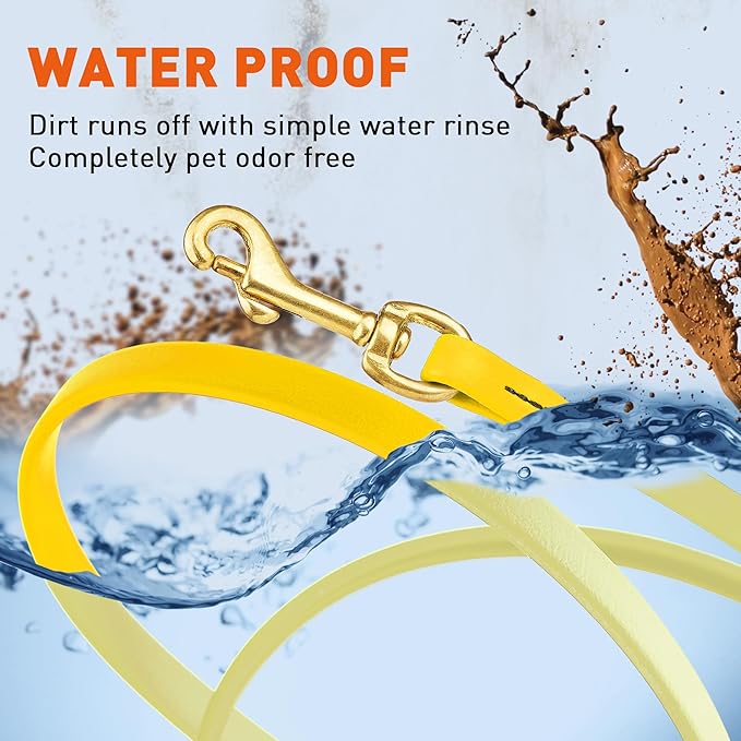 Viper Biothane K9 Working Dog Leash Waterproof Lead for Tracking Training Schutzhund Odor-Proof Long Line with Solid Brass Snap for Puppy Medium and Large Dogs, 15ft Lemon Yellow