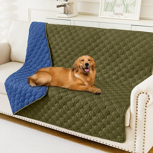 Smiry Waterproof Dog Bed Cover Blanket, Soft Reversible Pet Blanket, Washable Leakproof Cats Dogs Couch Cover for Sofa, Couch, Furniture, Plaid (52x82 Inch, Green/Navy)