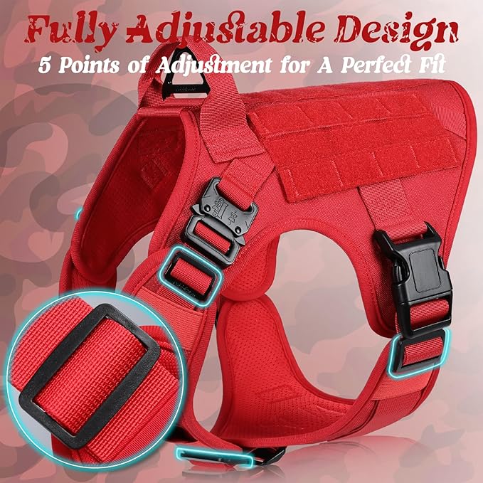 rabbitgoo Tactical Dog Harness Medium Sized, Heavy Duty Pet Harness with Handle, No-Pull Service Vest Medium Breed, Adjustable Military Dog Vest for Training Hunting Walking, Red, M