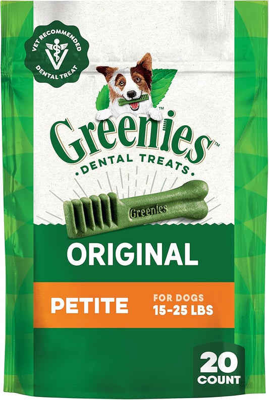 Greenies Veterinarian-Recommended Adult Natural Dental Dog Treats Petite Size, Dog Dental Chews, Original Flavor, 12 oz. Pack, 20 Count