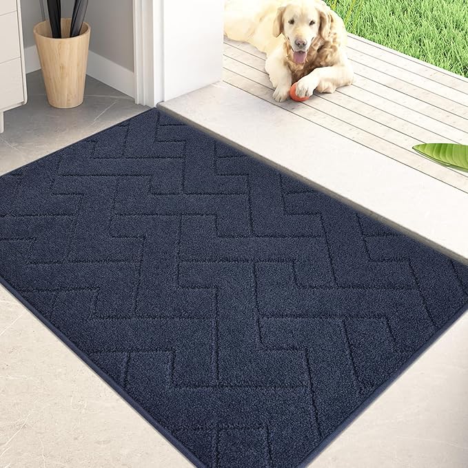 PURRUGS Dirt Trapping Door Mat 20" x 31.5", Non-Slip Machine Washable Entry Rug, Dog Doormat, Indoor Front Door Mat, Super Absorbent Entryway Rug for Muddy Shoes & Paws, Navy Blue